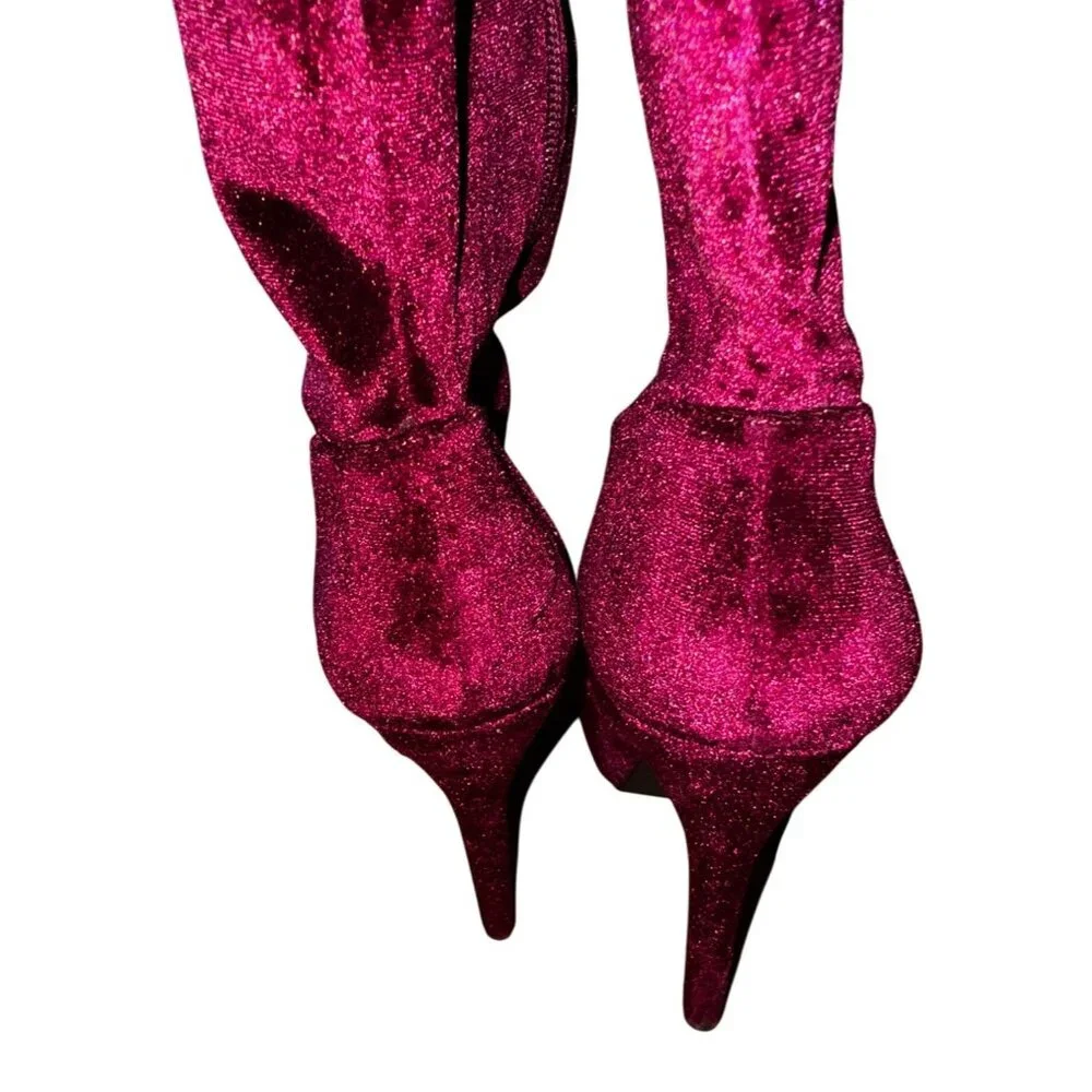 Platform‎ Burgundy Velvet Over The Knee High Heel Boots Size 9.5 Goth Sexy Vamp